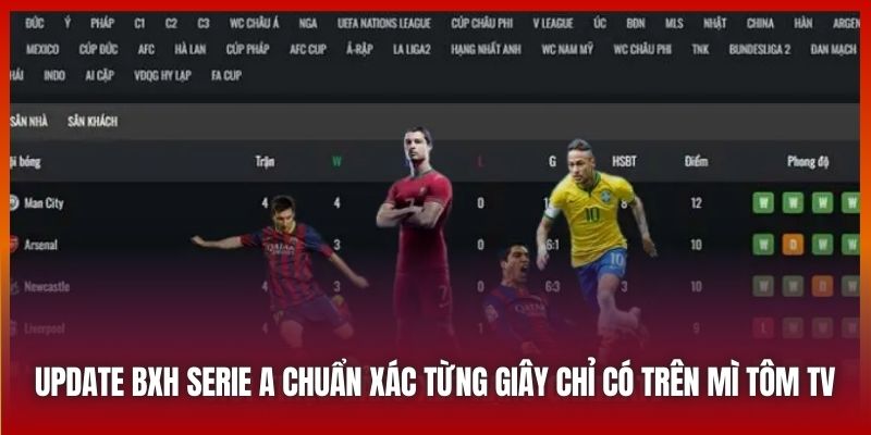 Update BXH Serie A chuẩn xác từng giây chỉ có trên Mì Tôm TV